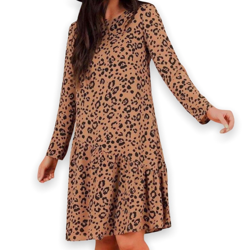 Tan animal print boho dress